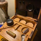Wooden Storage Chest With Movable Tray Wood Lockable Stash Box Rolling Tray Gift - Low Angle