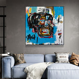 Wall Art 50cmx50cm Blue Head By Basquiat Black Frame Canvas - Side View