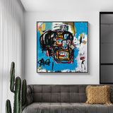 Wall Art 50cmx50cm Blue Head By Basquiat Black Frame Canvas - Front View