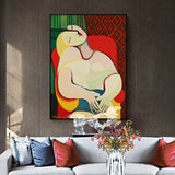 Wall Art 50cmx70cm The dream by Pablo Picasso Gold Frame Canvas - Side View