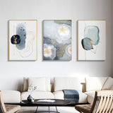 Wall Art 50cmx70cm Marbled Light Grey 3 Sets Gold Frame Canvas - Front View
