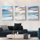 Wall Art 40cmx60cm Sunrise by the ocean 3 Sets White Frame Canvas - Top-Down View