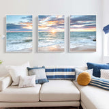 Wall Art 50cmx70cm Sunrise by the ocean 3 Sets White Frame Canvas - Side View