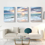 Wall Art 50cmx70cm Sunrise by the ocean 3 Sets White Frame Canvas - Front View