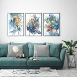 Wall Art 60cmx90cm Watercolor Style Abstract Flower 3 Sets Black Frame Canvas - Front View