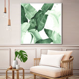 Wall Art 60cmx60cm Tropical Leaves Square Size White Frame Canvas - Front View