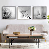 Wall Art 50cmx50cm Botanical dandelions 3 Sets Black Frame Canvas - Top-Down View