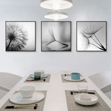 Wall Art 70cmx70cm Botanical dandelions 3 Sets Black Frame Canvas - Front View
