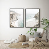 Wall Art 60cmx90cm Mountain Beach 2 Sets Black Frame Canvas - Front View