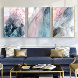Wall Art 50cmx70cm Colorful Ink Abstract 3 Sets Gold Frame Canvas - Front View