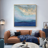 Wall Art 50cmx50cm Abstract gold blue square size Gold Frame Canvas - Front View