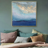Wall Art 50cmx50cm Abstract gold blue square size Gold Frame Canvas - Side View