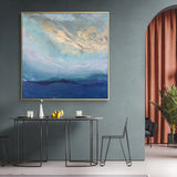Wall Art 50cmx50cm Abstract gold blue square size Gold Frame Canvas - Top-Down View