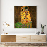 Wall Art 70cmx70cm Kissing by Gustav Klimt Gold Frame Canvas - Front View