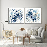 Wall Art 70cmx70cm Indigo Garden By Carol Robinson 2 Sets Black Frame Canvas - Front View