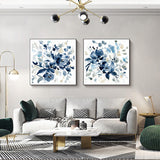 Wall Art 70cmx70cm Indigo Garden By Carol Robinson 2 Sets Black Frame Canvas - Side View
