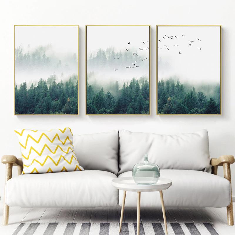 Wall Art 50cmx70cm Mystical Forest 3 Sets Gold Frame Canvas