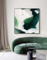Wall Art 70cmx70cm French Abstract Green Black Frame Canvas - Front View