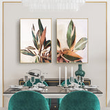 Wall Art 60cmx90cm Botanical Leaves 2 Sets Gold Frame Canvas - Front View