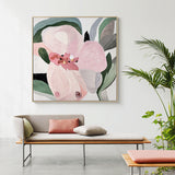 Wall Art 60cmx60cm Floral Hand Painting Style Wood Frame Canvas - Front View