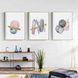 Wall Art 40cmx60cm Blush Pink Watercolor 3 Sets Gold Frame Canvas - Front View