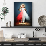 Wall Art 60cmx90cm Jesus Divine Mercy I Trust In You Black Frame Canvas - Top-Down View