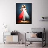 Wall Art 60cmx90cm Jesus Divine Mercy I Trust In You Black Frame Canvas - Front View