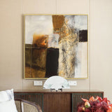 Wall Art 50cmx50cm Abstract gold brown painting style Gold Frame Canvas - Side View