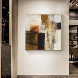 Wall Art 60cmx60cm Abstract gold brown painting style Gold Frame Canvas - Top-Down View