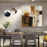 Wall Art 70cmx70cm Abstract gold brown painting style Gold Frame Canvas - Front View