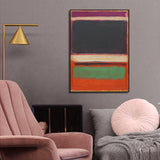 Wall Art 60cmx90cm Black Orange Green By Mark Rothko Black Frame Canvas - Side View