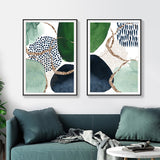 Abstract Canvas Wall Art Set - 80cm x 120cm Green and Navy with Black Frame - Front View