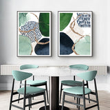 Abstract Canvas Wall Art Set - 80cm x 120cm Green and Navy with Black Frame - Side View