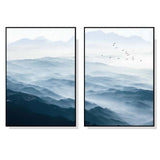 Wall Art 60cmx90cm Blue mountains 2 Sets Black Frame Canvas