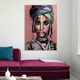 Wall Art 50cmx70cm African woman II Gold Frame Canvas - Front View