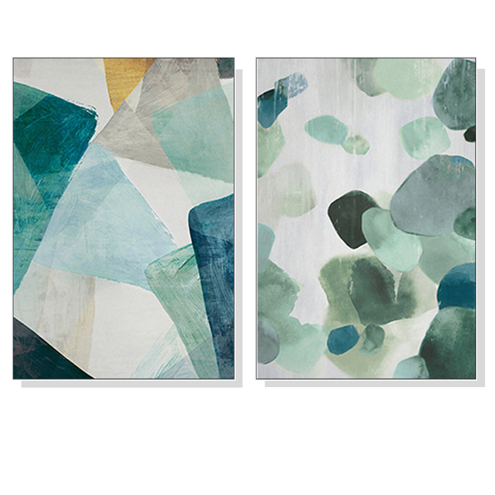 Green Marble Wall Art Set - 70cm x 100cm Canvas with White Floating Frame