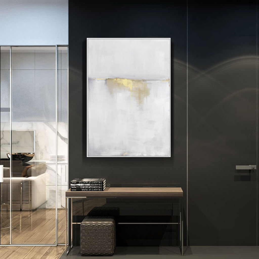 Abstract Elegance: Gold & White Canvas Art with Floating Frame 40cm x 60cm