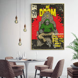 MF DOOM Gold Framed Canvas Art - 90cm x 135cm Music Print - Side View