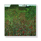 Gustav Klimt's Vibrant Poppy Field Canvas Art - 40cm x 40cm with White Floating Frame
