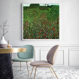 Gustav Klimt's Vibrant Poppy Field Canvas Art - 40cm x 40cm with White Floating Frame