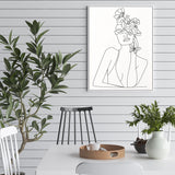 Framed Canvas Print of Line Art Girl - 80cm x 120cm White Frame - Front View