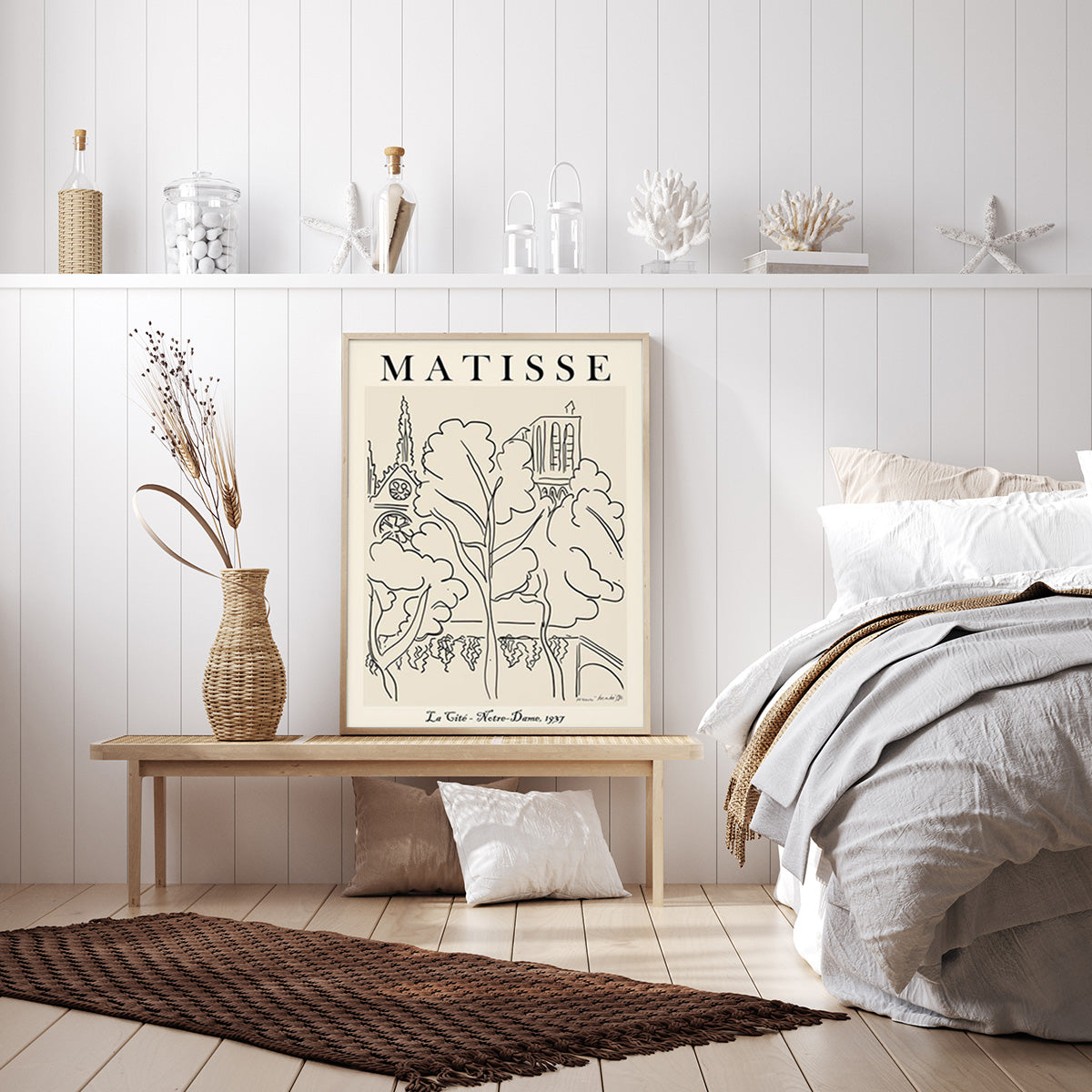 Henri Matisse-Inspired 40x60cm Line Art Canvas Wall Decor with Wooden Frame