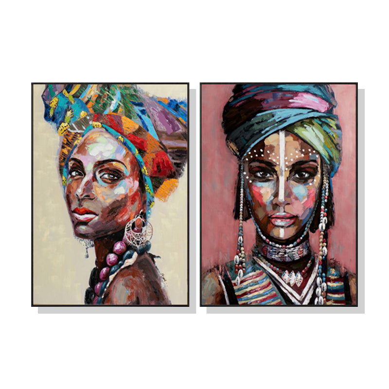 African Women Canvas Wall Art Set 80cm x 120cm with Black Frame