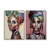 African Women Canvas Wall Art Set 80cm x 120cm with Black Frame