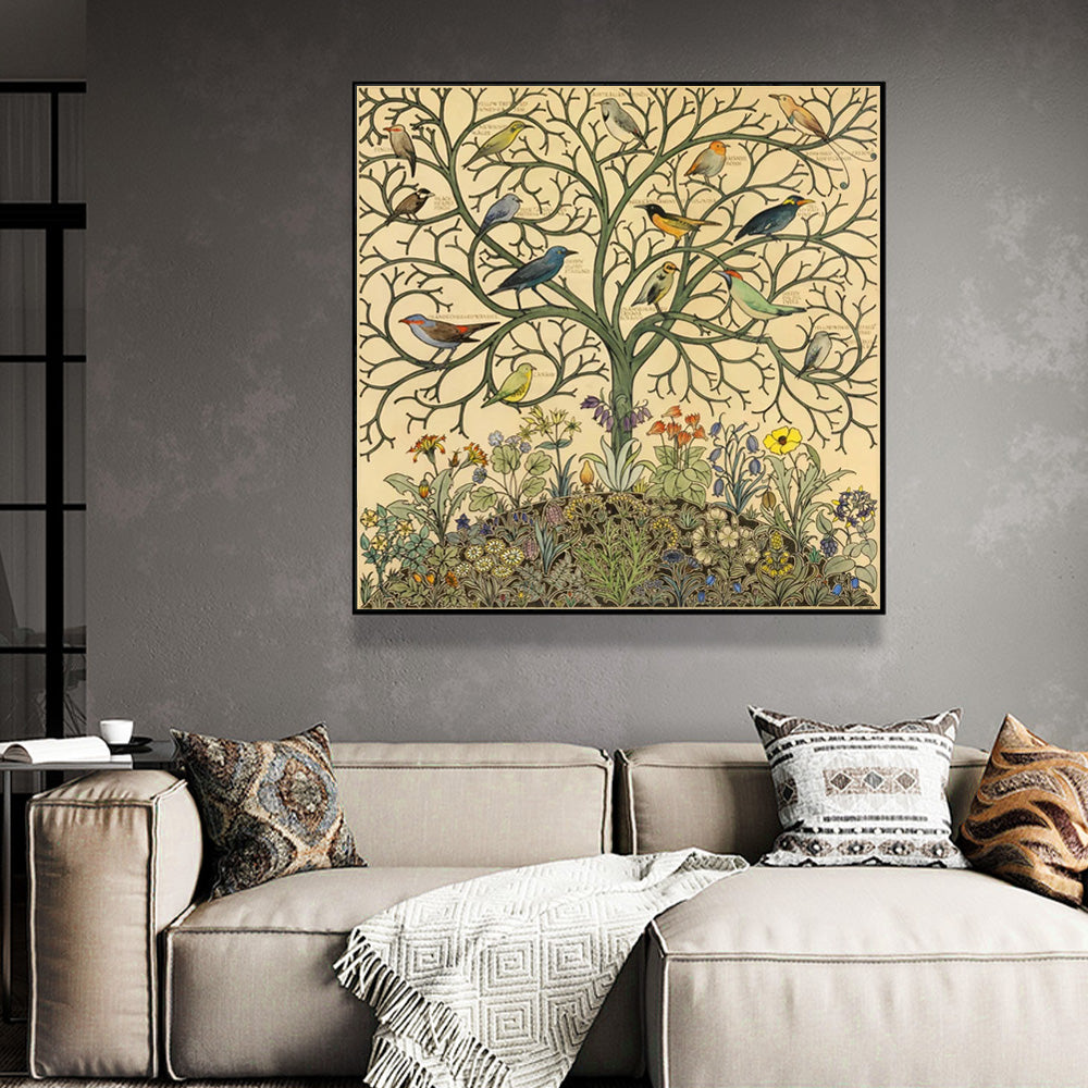Framed Canvas Art 40x40cm Tree of Life in Black Frame