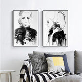 Wall Art 70cmx100cm Watercolor Sketch 2 Sets Black Frame Canvas - Front View