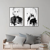 Wall Art 70cmx100cm Watercolor Sketch 2 Sets Black Frame Canvas - Side View