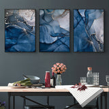 Elegant Blue and Gold Marble Wall Art Set - 3 Framed Canvas Prints (70cm x 100cm) - Front View