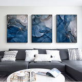 Elegant Blue and Gold Marble Wall Art Set - 3 Framed Canvas Prints (70cm x 100cm) - Side View