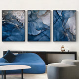 Elegant Blue and Gold Marble Wall Art Set - 3 Framed Canvas Prints (70cm x 100cm) - Top-Down View